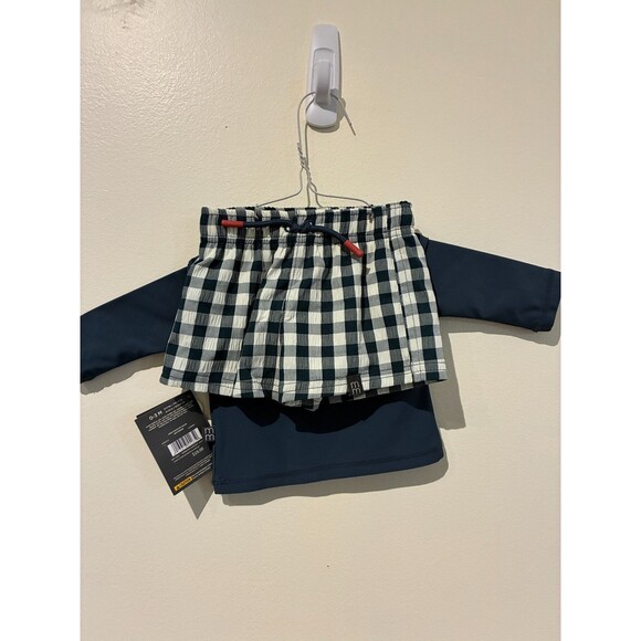 NWT Modern Moments Blue Plaid 2-Piece Rash Guard Swimsuit- 0-3M - Picture 2 of 3